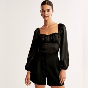 NWT Abercrombie & Fitch - Long-Sleeve Satin Ruched Set Top, Black (M)